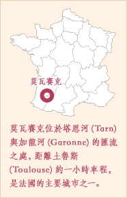 莫瓦賽克位於塔恩河(Tarn)與加龍河(Garonne)的匯流之處，距離土魯斯(Toulouse)約一小時車程，是法國的主要城市之一。